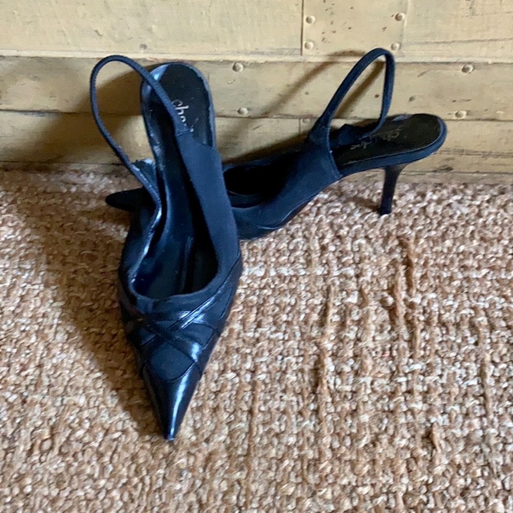 CHARLES DAVID BLACK SLINGBACK POINT HIGH HEELS 8